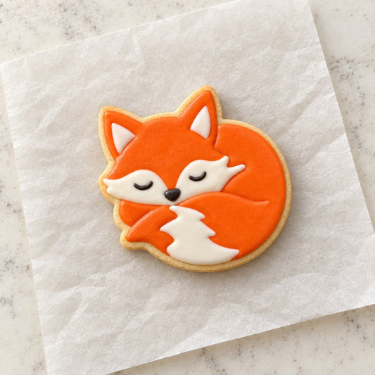Sleeping Fox Cookie Cutter (decorated cookie mockup)
