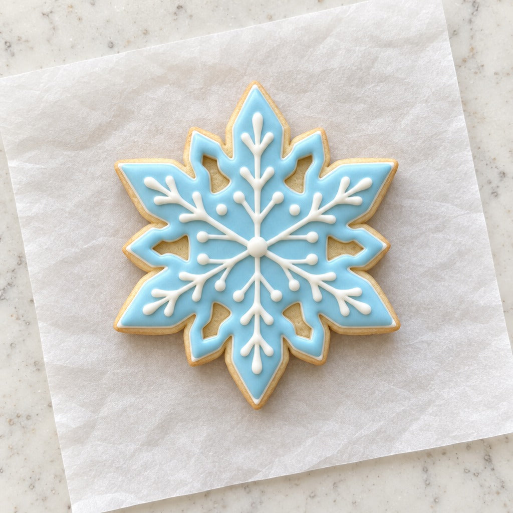 Snowflake Outline Cookie Cutter (decorated cookie mockup)