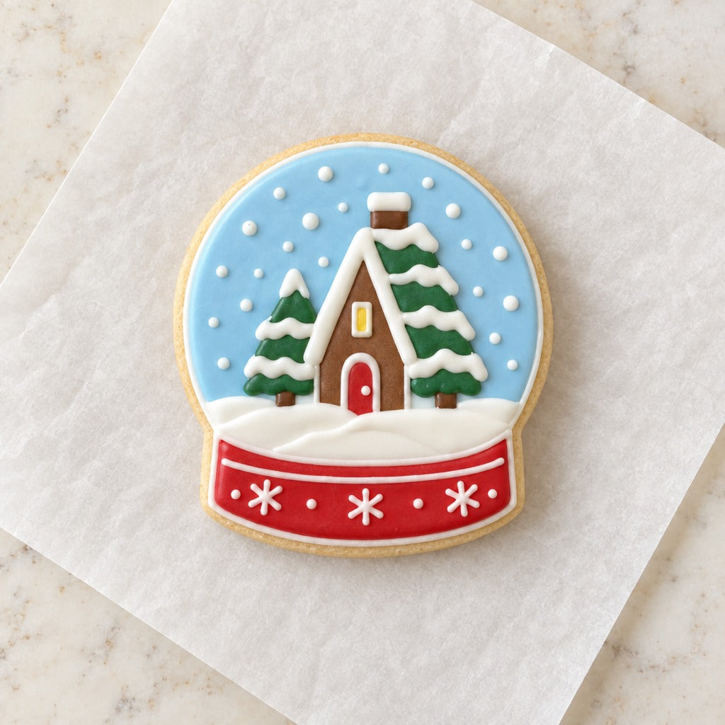 Snowglobe Cookie Cutter (decorated cookie mockup)