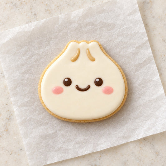 Soup Dumpling Face Cookie Cutter (decorated cookie mockup)