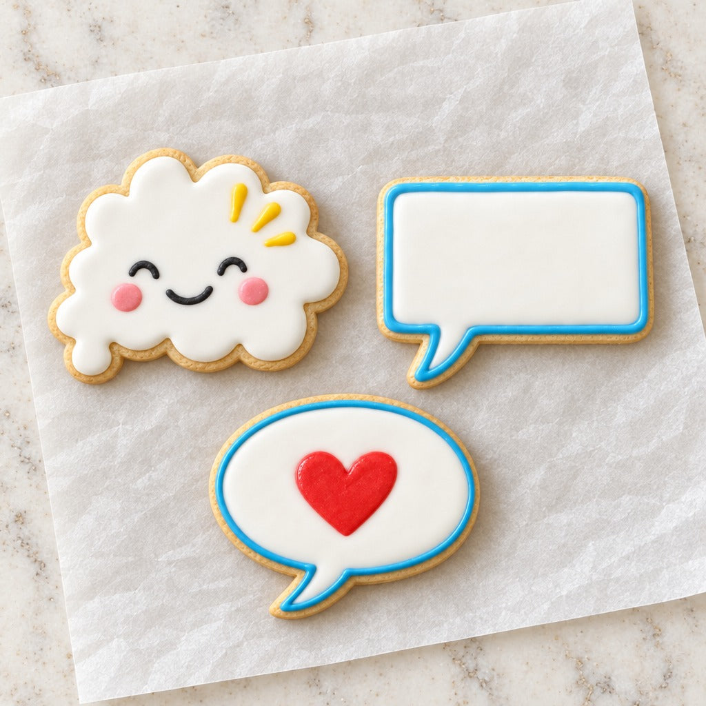 Speech Bubble Cookie Cutter Set (decorated cookie mockup)