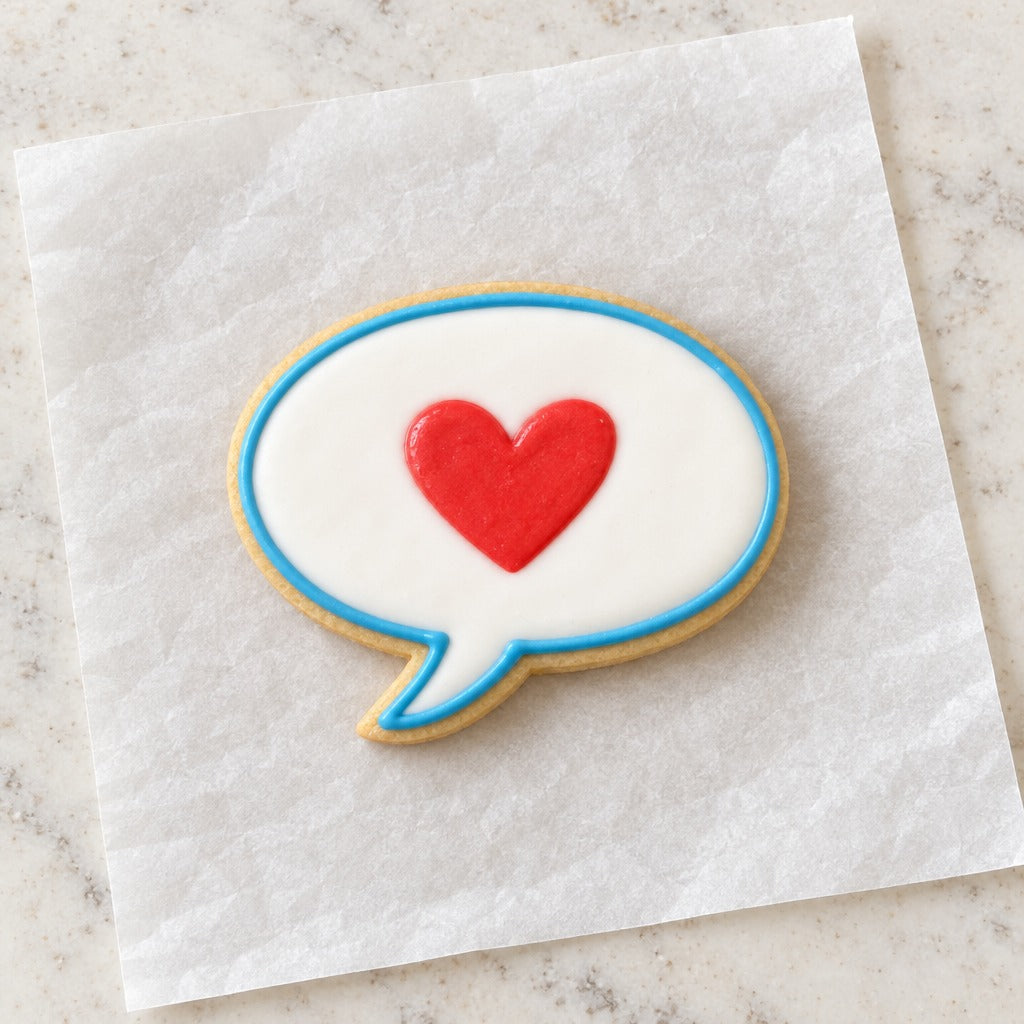 Speech Bubble Oval Cookie Cutter (decorated cookie mockup)
