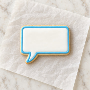Speech Bubble Rectangular Cookie Cutter (decorated cookie mockup)