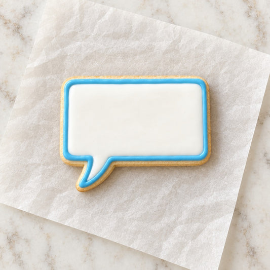 Speech Bubble Rectangular Cookie Cutter (decorated cookie mockup)