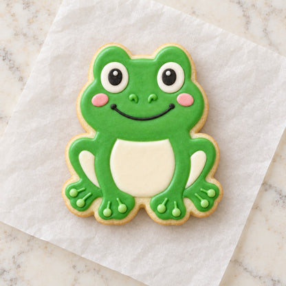 Springtime Frog Cookie Cutter (decorated cookie mockup)