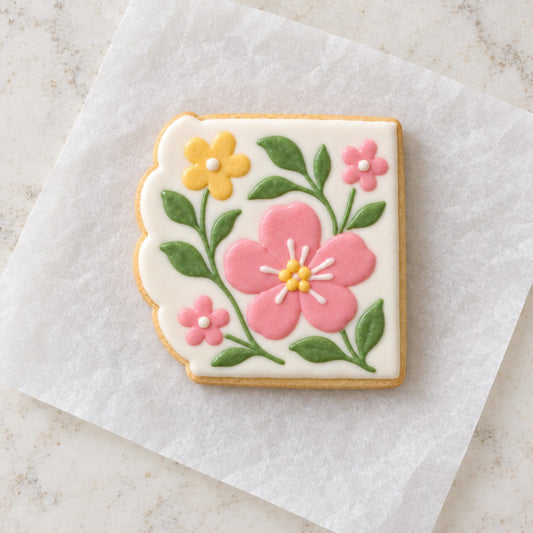 Square Floral Cookie Cutter (decorated cookie mockup)