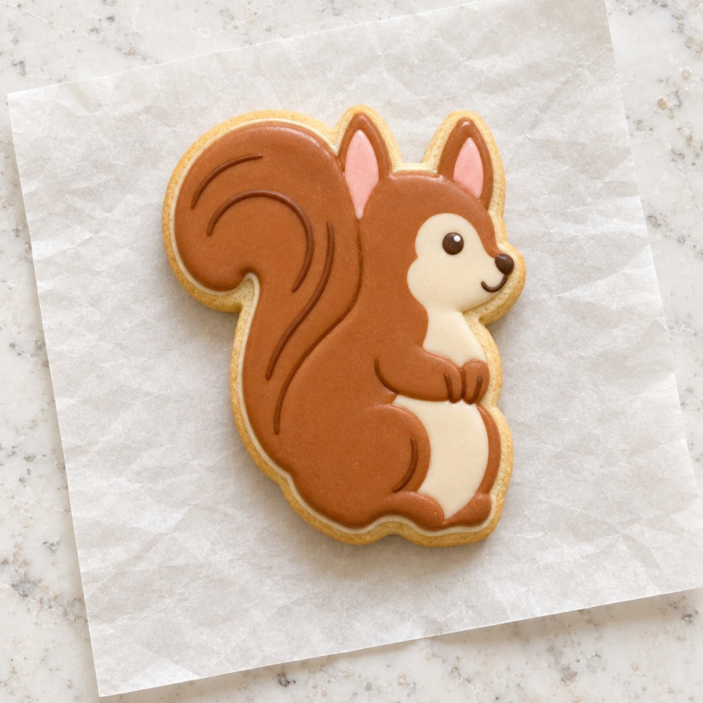 Squirrel Outline Cookie Cutter (decorated cookie mockup)