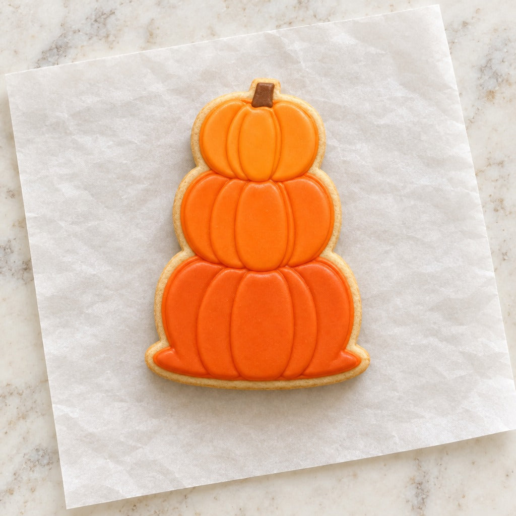 Stacked Pumpkins Cookie Cutter (decorated cookie mockup)