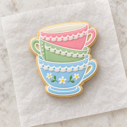 Stacked Teacup Detailed Cookie Cutter (decorated cookie mockup)