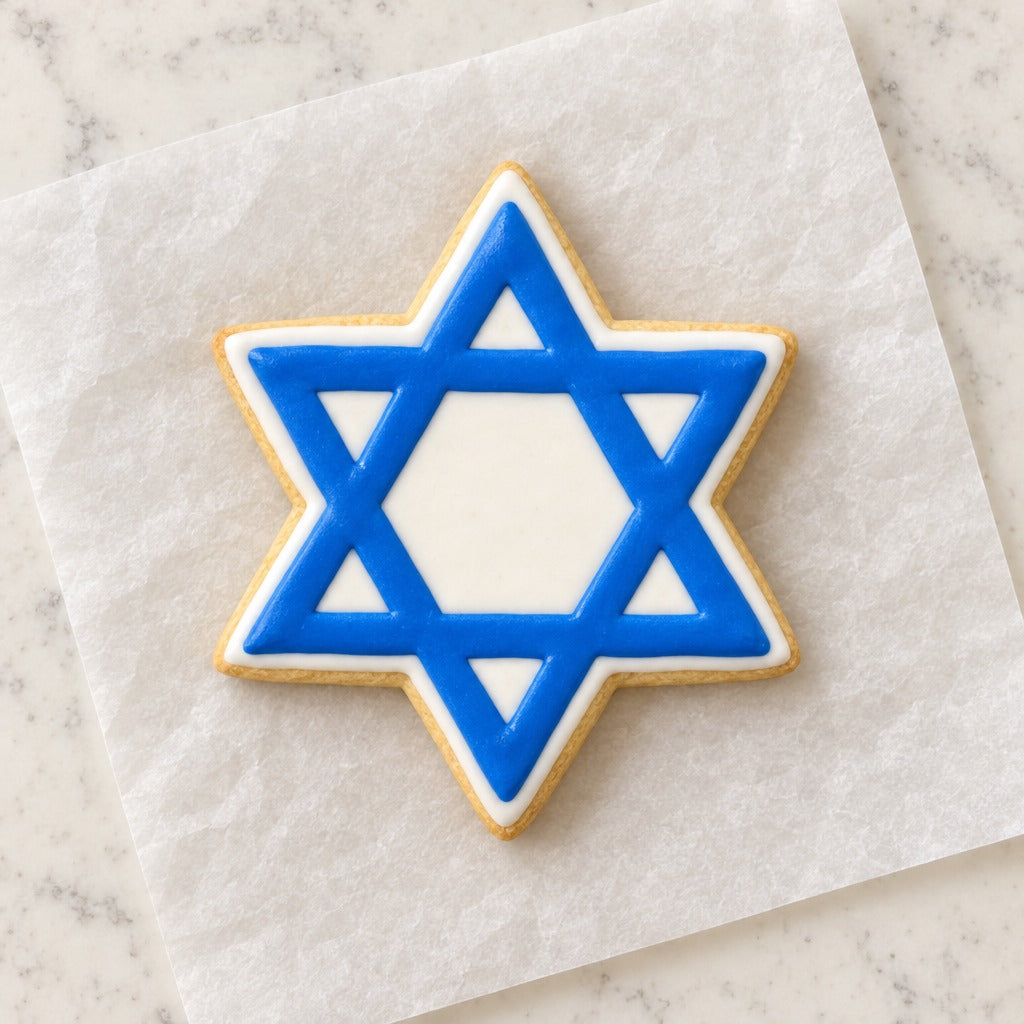 Star of David Outline Cookie Cutter (decorated cookie mockup)
