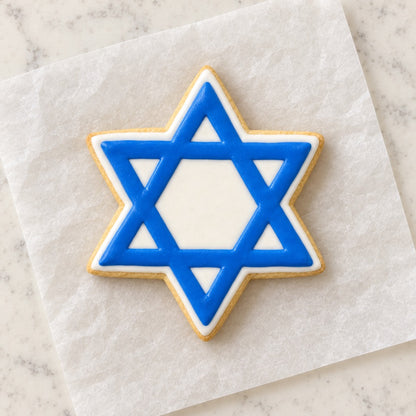 Star of David Outline Cookie Cutter (decorated cookie mockup)