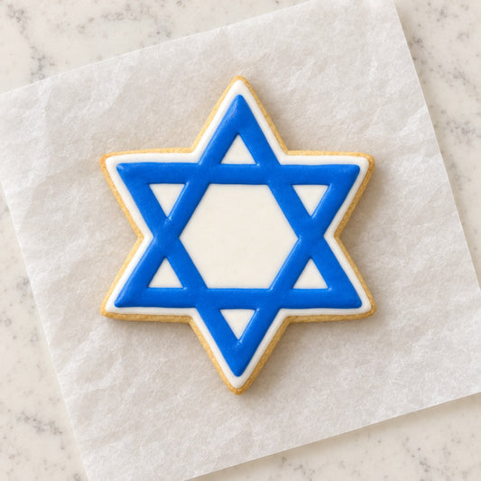 Star of David Outline Cookie Cutter (decorated cookie mockup)