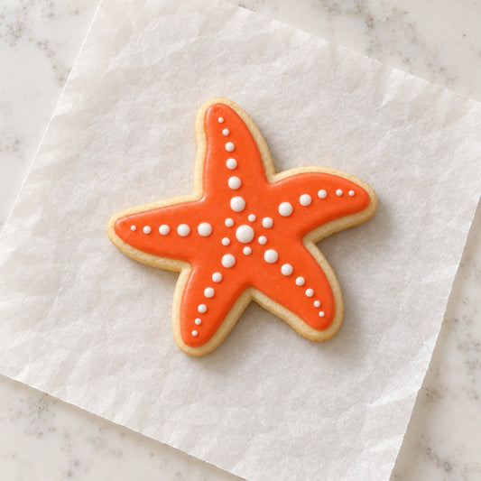 Starfish Outline Cookie Cutter (decorated cookie mockup)