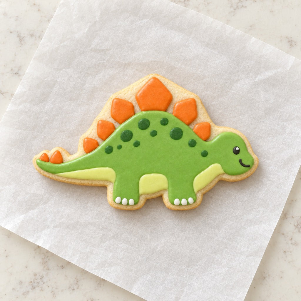 Stegosaurus Cookie Cutter (decorated cookie mockup)