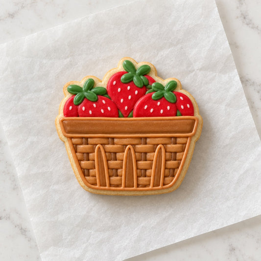 Strawberry Basket Cookie Cutter (decorated cookie mockup)
