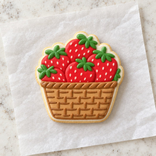 Strawberry Basket Outline Cookie Cutter (decorated cookie mockup)