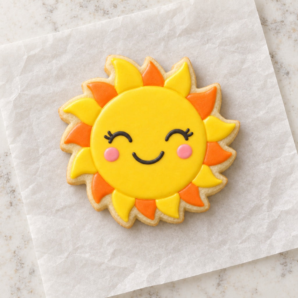 Sun Outline Cookie Cutter (decorated cookie mockup)