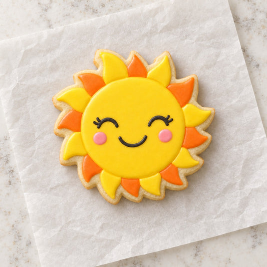 Sun Outline Cookie Cutter (decorated cookie mockup)