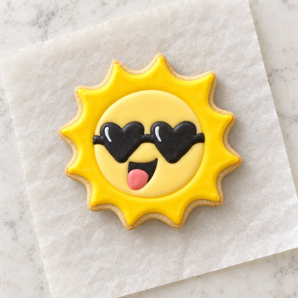 Sun with Sunglasses Cookie Cutter (decorated cookie mockup)