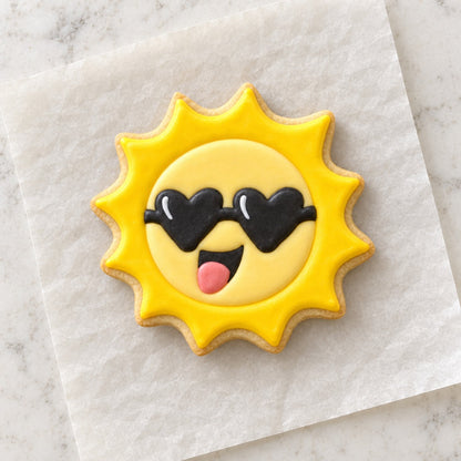 Sun with Sunglasses Cookie Cutter (decorated cookie mockup)