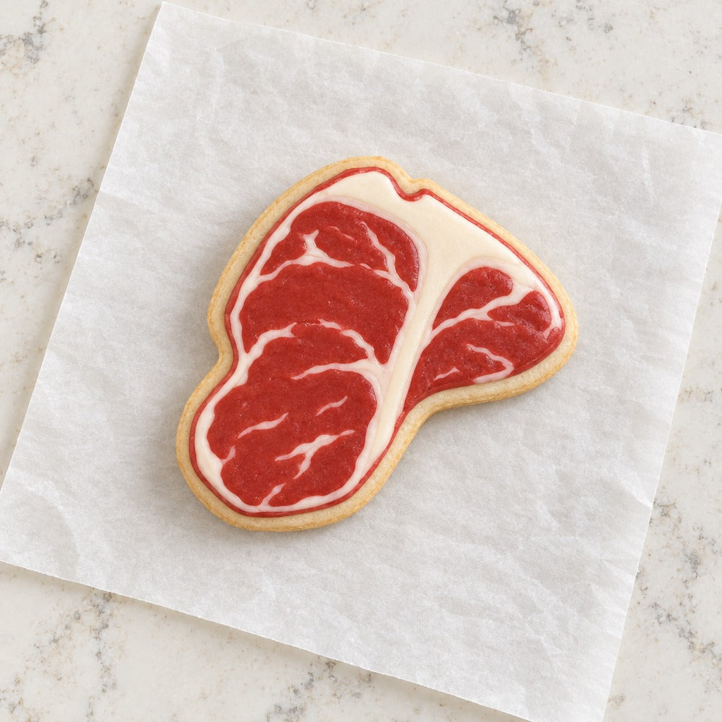 T Bone Steak Outline Cookie Cutter (decorated cookie mockup)