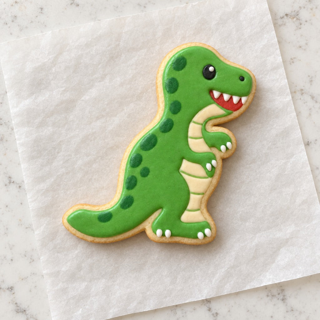 T-Rex Cookie Cutter (decorated cookie mockup)