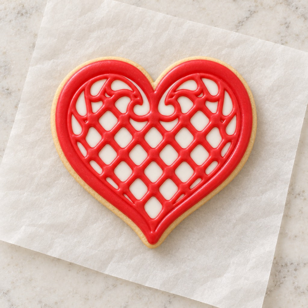 Talavera Heart Wide Cookie Cutter (decorated cookie mockup)