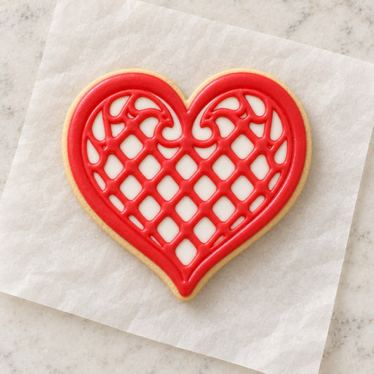 Talavera Heart Wide Cookie Cutter (decorated cookie mockup)