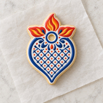 Talavera Sacred Heart Cookie Cutter (decorated cookie mockup)