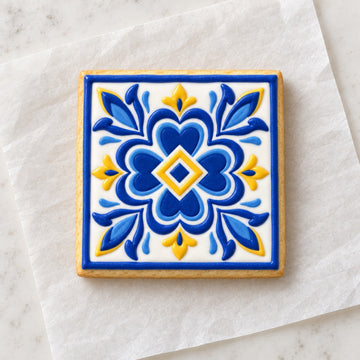 Talavera Square Cookie Cutter (decorated cookie mockup)