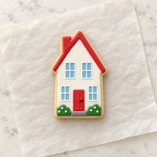Tall House Cookie Cutter (decorated cookie mockup)