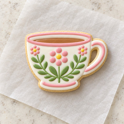 Teacup Detailed Cookie Cutter (decorated cookie mockup)