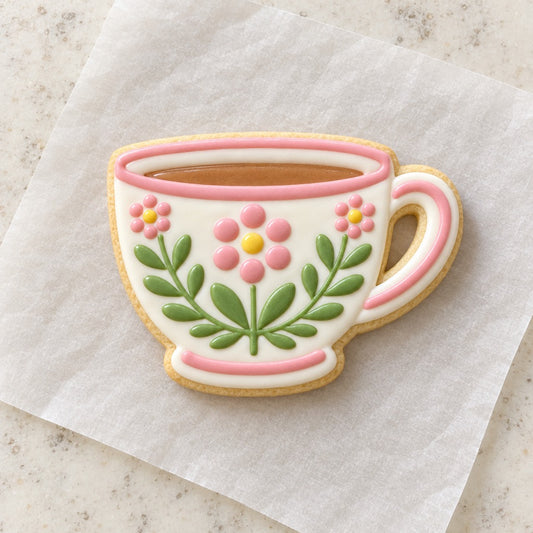 Teacup Detailed Cookie Cutter (decorated cookie mockup)