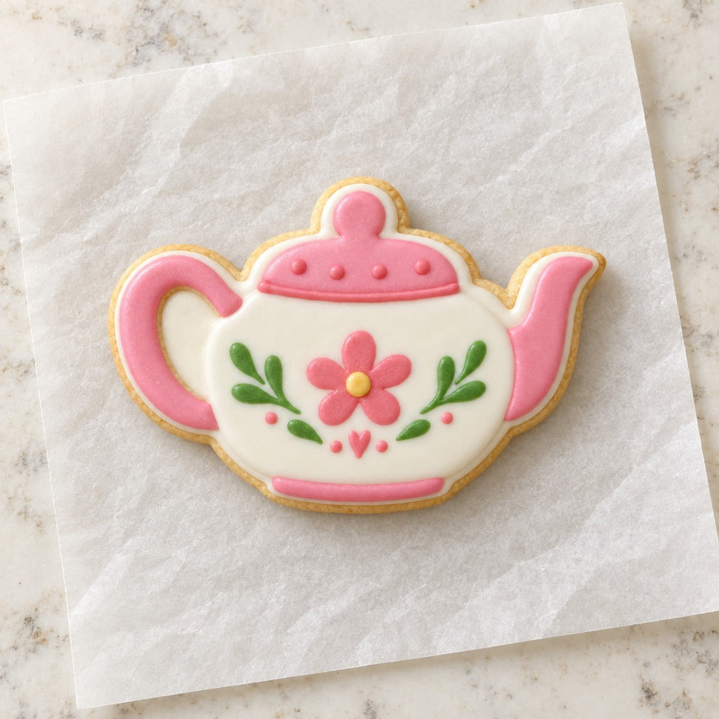 Teapot Cookie Cutter (decorated cookie mockup)