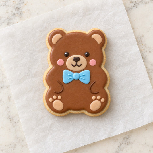 Teddy Bear Outline Cookie Cutter (decorated cookie mockup)