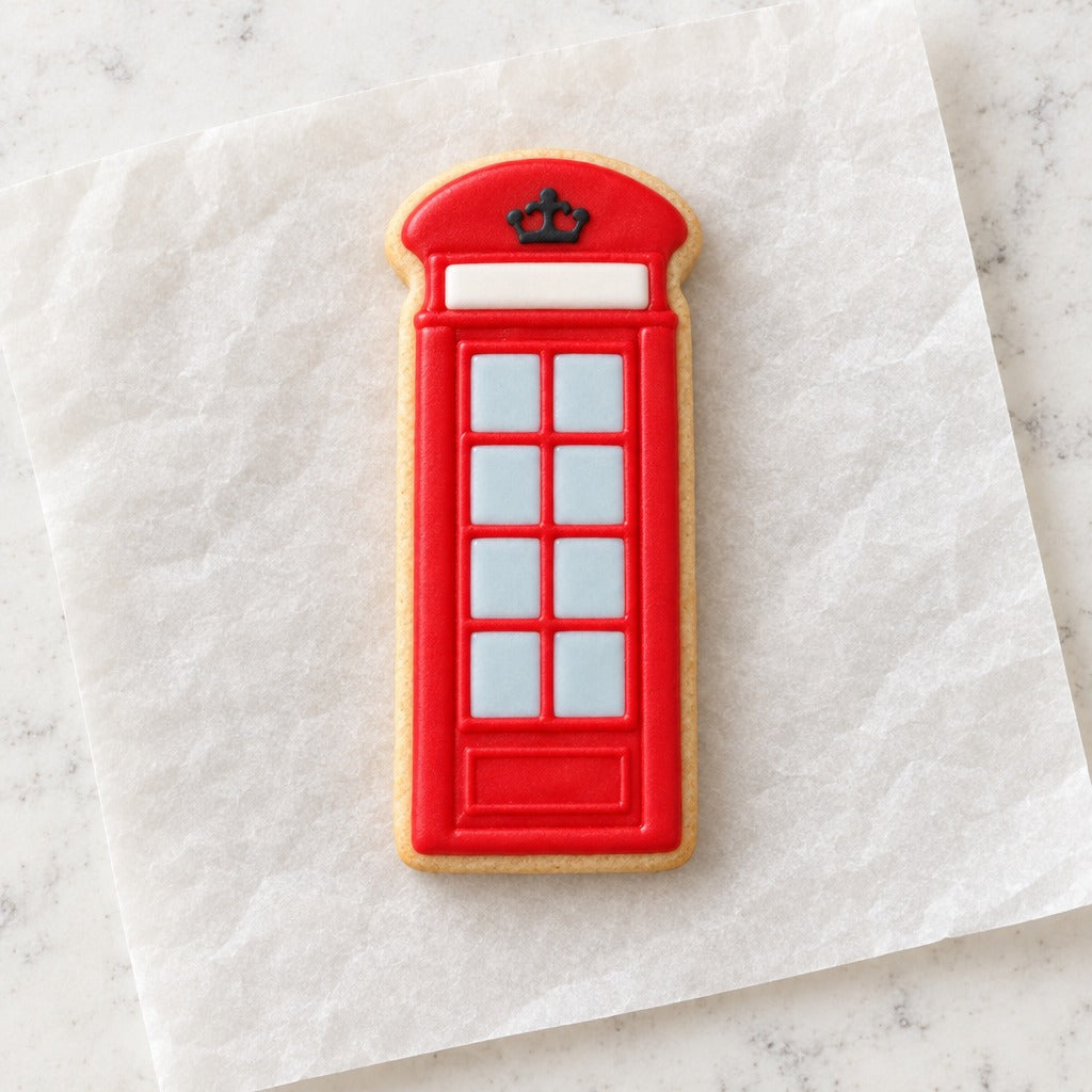 Telephone Booth Outline Cookie Cutter (decorated cookie mockup)