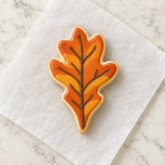 Thanksgiving Oak Leaf Cookie Cutter (decorated cookie mockup)