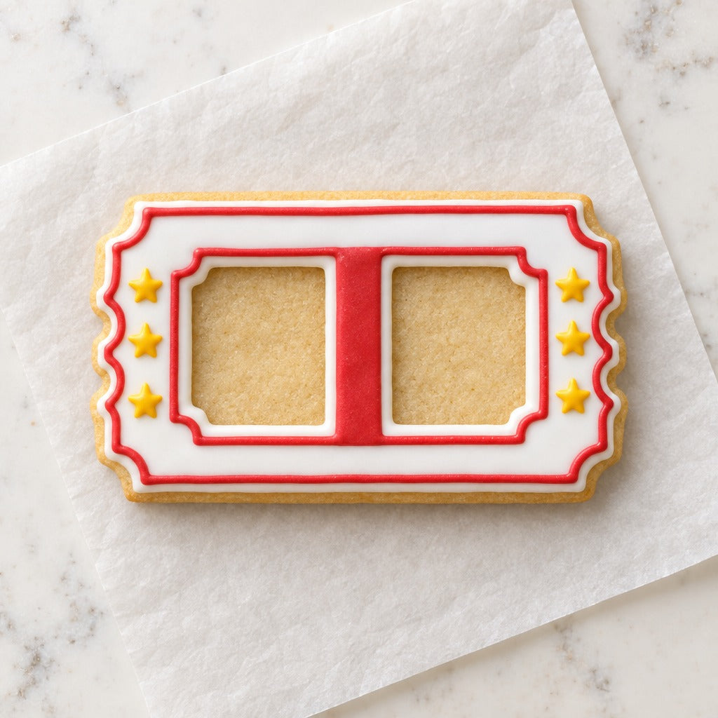 Ticket Cookie Cutter (decorated cookie mockup)