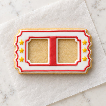 Ticket Cookie Cutter (decorated cookie mockup)