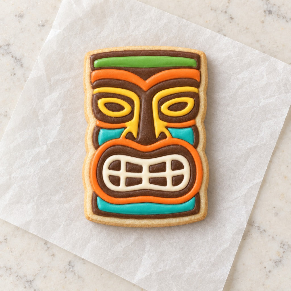 Tiki Face Cookie Cutter (decorated cookie mockup)