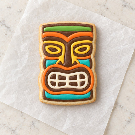 Tiki Face Cookie Cutter (decorated cookie mockup)