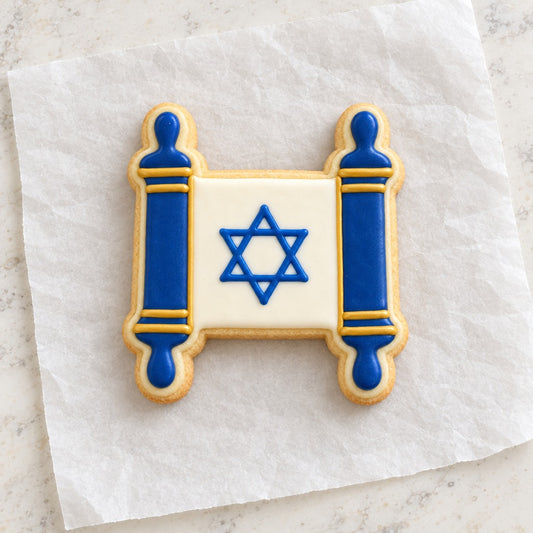 Torah Outline Cookie Cutter (decorated cookie mockup)