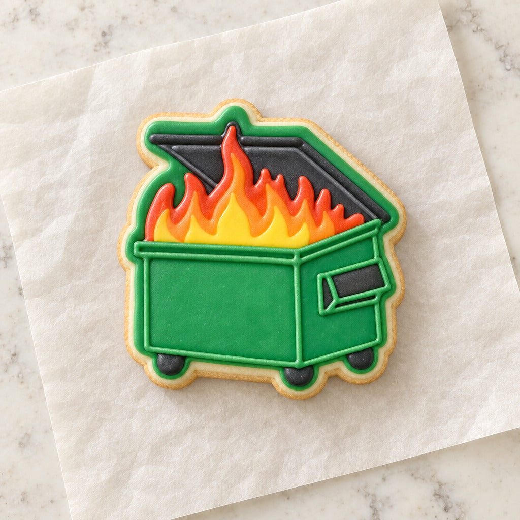 Trash Fire Cookie Cutter (decorated cookie mockup)