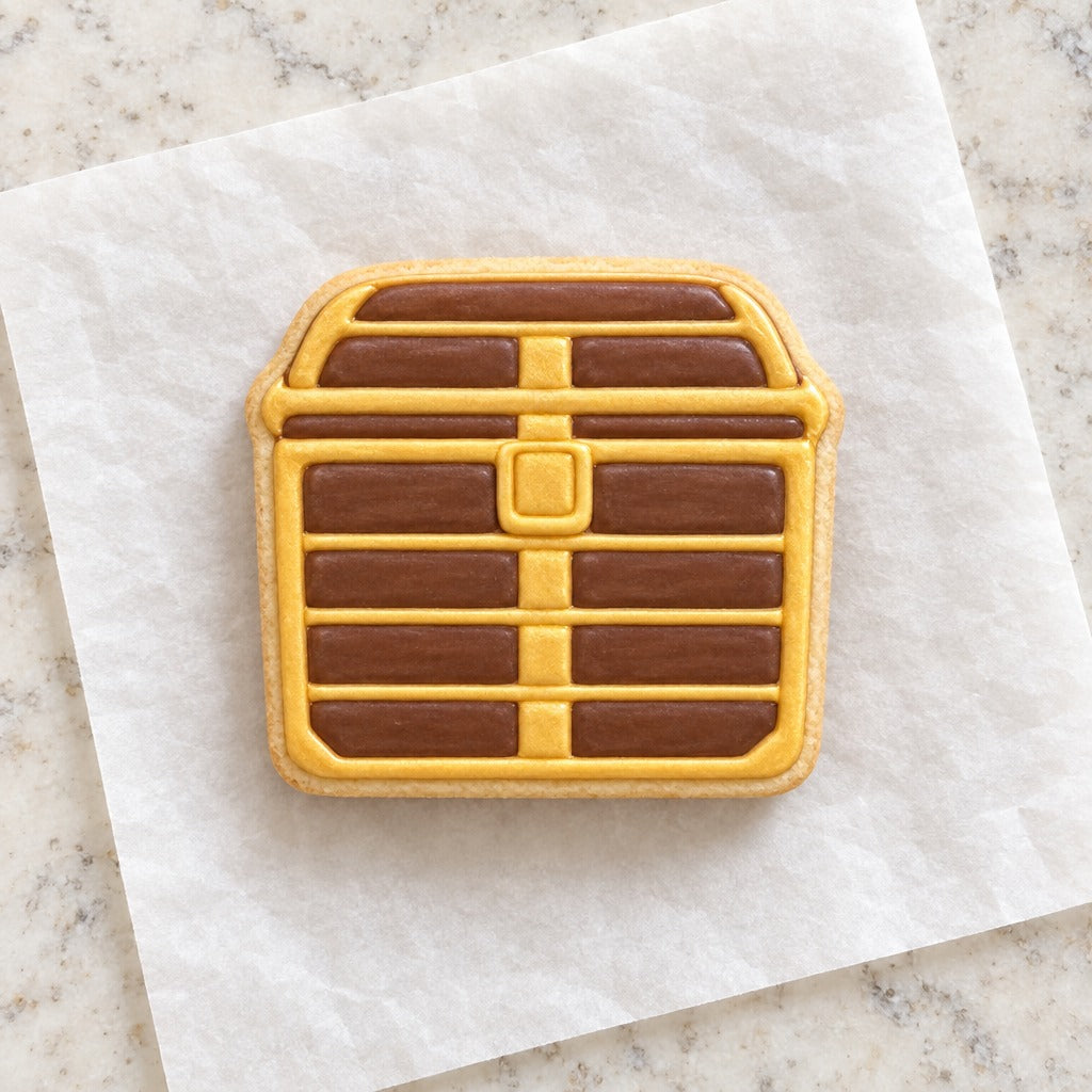 Treasure Chest Cookie Cutter (decorated cookie mockup)