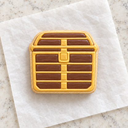Treasure Chest Cookie Cutter (decorated cookie mockup)