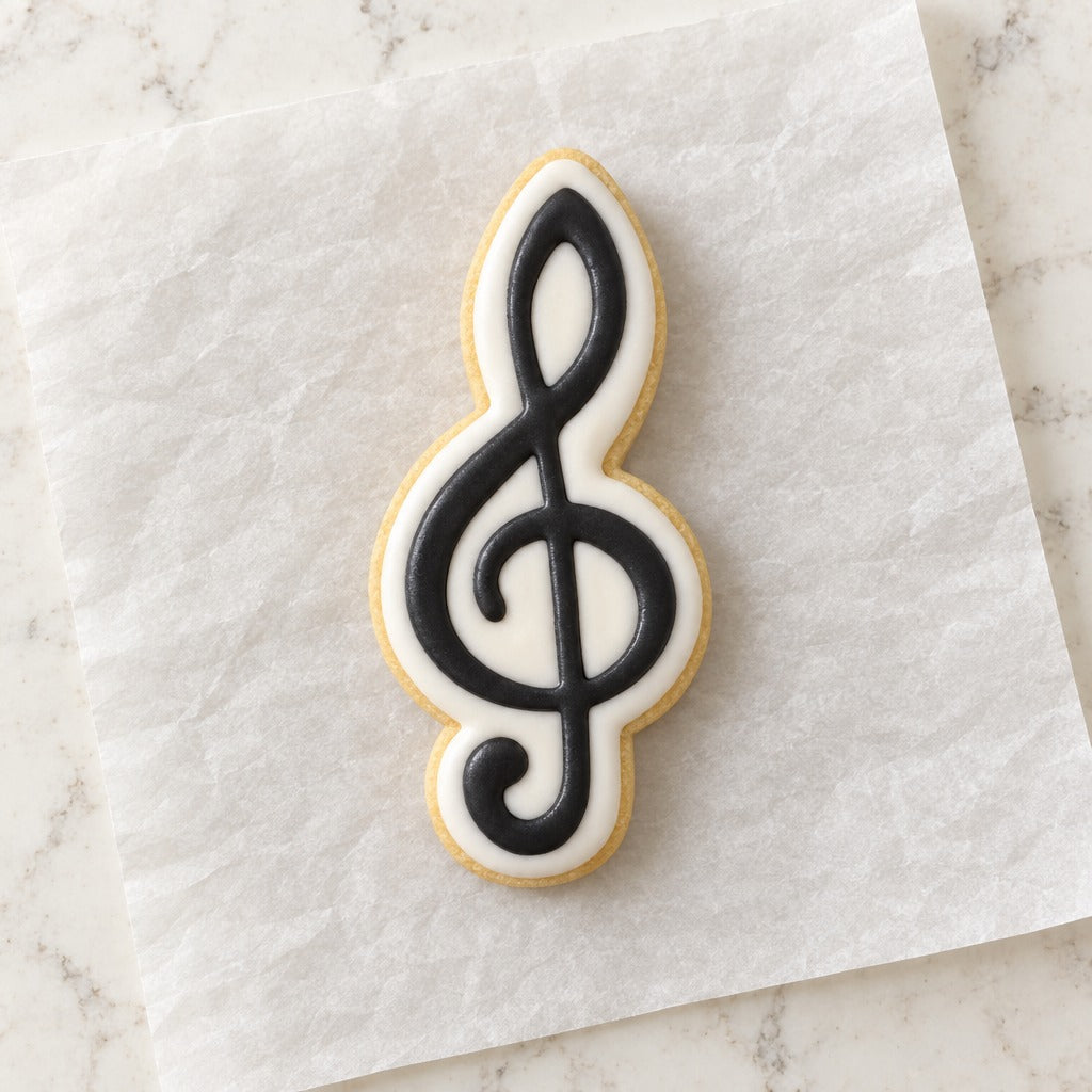 Treble Clef Cookie Cutter (decorated cookie mockup)