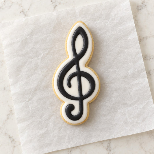 Treble Clef Cookie Cutter (decorated cookie mockup)
