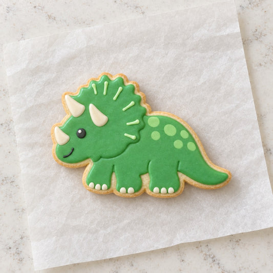 Triceratops Cookie Cutter (decorated cookie mockup)