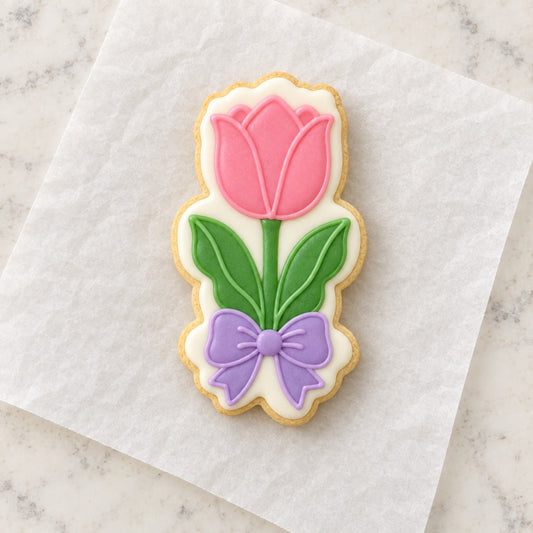Tulip with Bow Cookie Cutter (decorated cookie mockup)