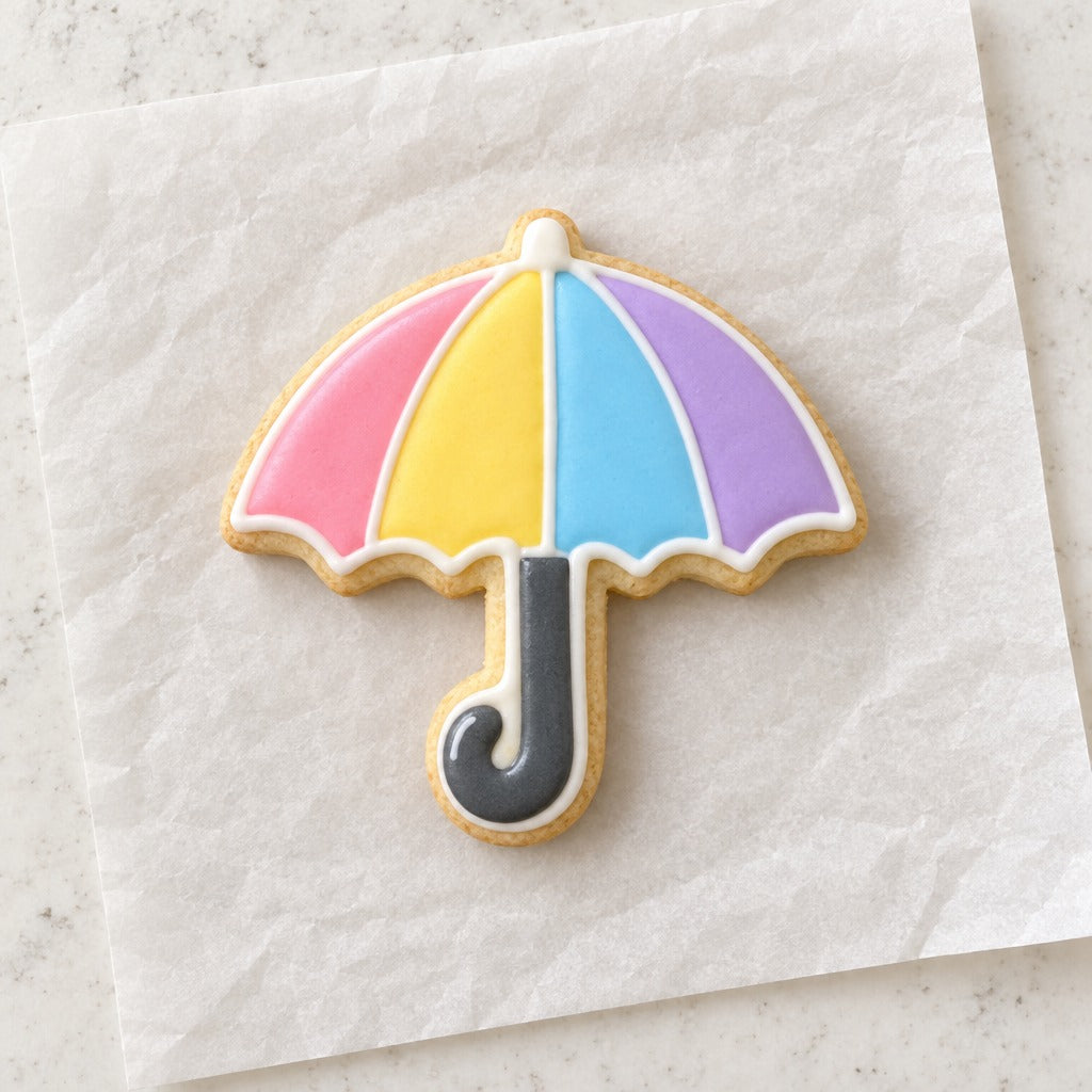 Umbrella Outline Cookie Cutter (decorated cookie mockup)